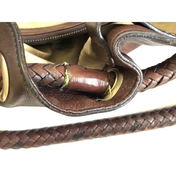 Cole Haan Pebbled Leather Drawstring Shoulder Bag – Large Brown, Braided Handles - Picture 12 of 15